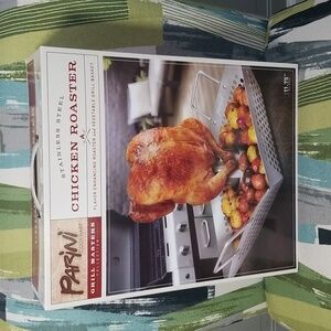 Parini Stainless Steel Chicken Roaster And Vegetable Grill Basket